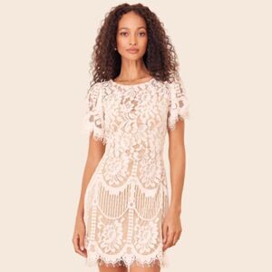 Lulus Pearson White Lace Short Sleeve Dress Size Small